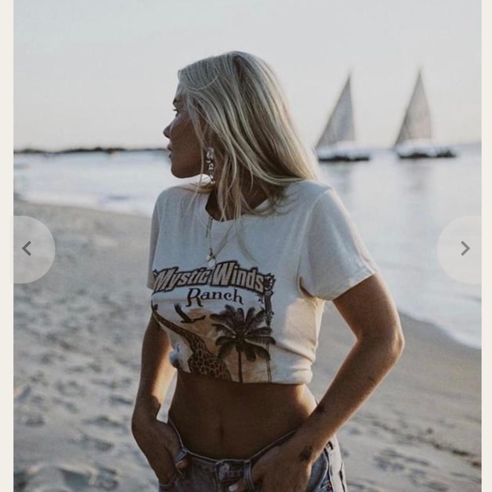Spell & The Gypsy Organic Mystic Winds Ranch Tee, Size Medium, cream.